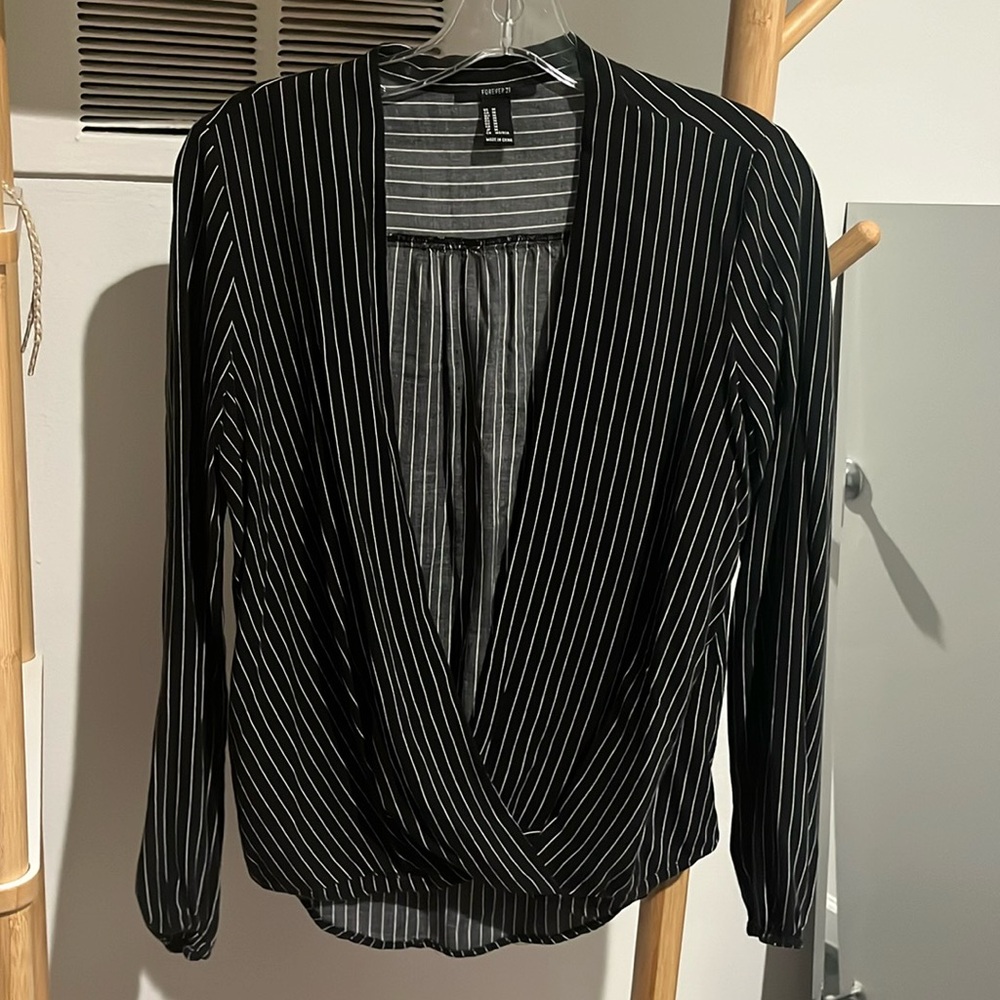 Black striped Flowy low v neck top